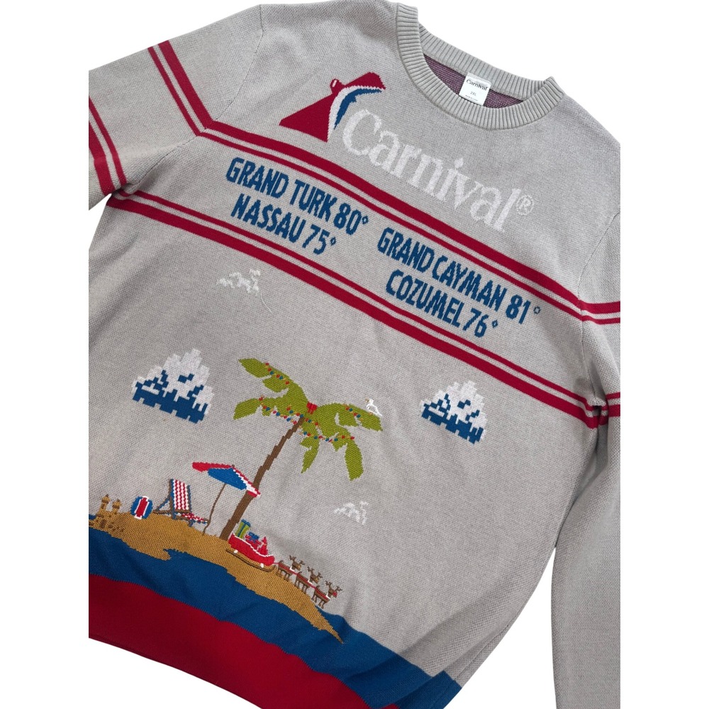 Carnival Cruise‎ Line Men's 2XL Gray Tropical Ugly Christmas Sweater Embroidery